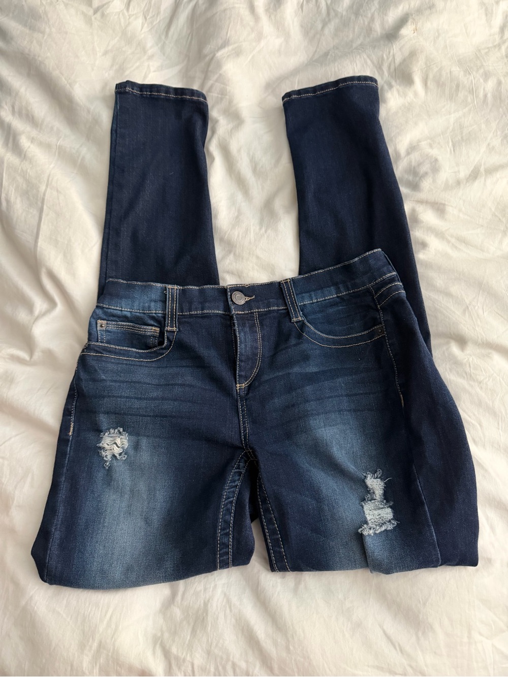 Mudd Dark Blue Low Rise Skinny Distressed Jeans